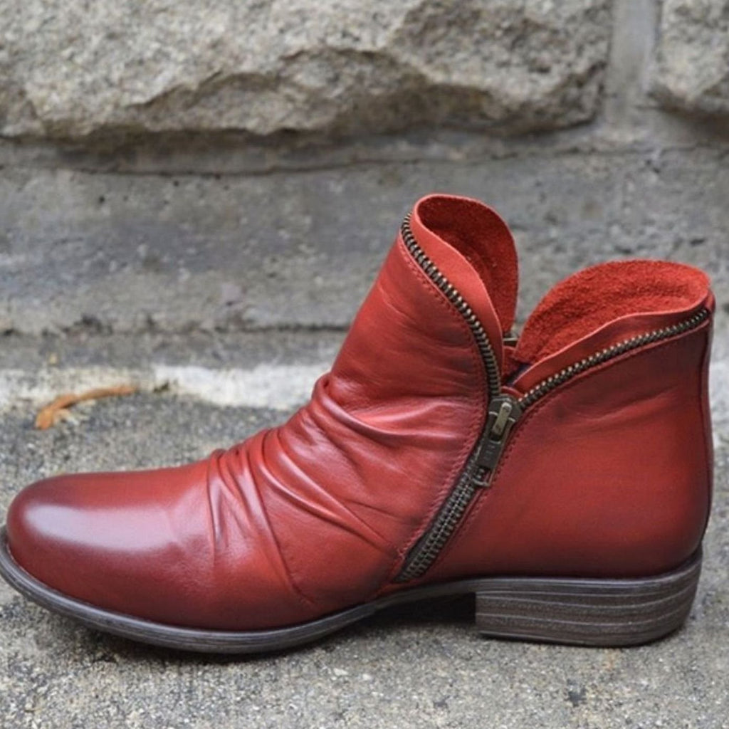 Women's Ruched Leather Side-Zip Ankle Boots