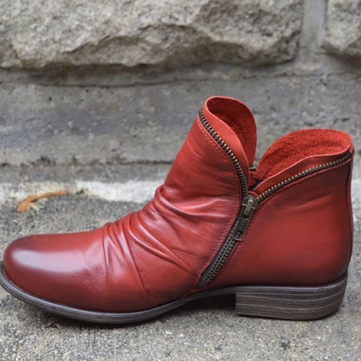 Women's Ruched Leather Side-Zip Ankle Boots