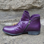 Women's Ruched Leather Side-Zip Ankle Boots
