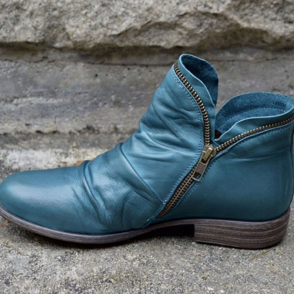 Women's Ruched Leather Side-Zip Ankle Boots