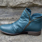 Women's Ruched Leather Side-Zip Ankle Boots