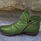 Women's Ruched Leather Side-Zip Ankle Boots
