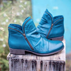 Women's Ruched Leather Side-Zip Ankle Boots