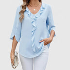 Women's Ruffle V-Neck Half-Sleeve Chiffon Blouse