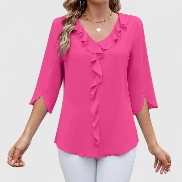 Women's Ruffle V-Neck Half-Sleeve Chiffon Blouse