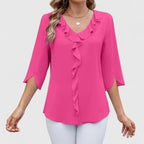 Women's Ruffle V-Neck Half-Sleeve Chiffon Blouse