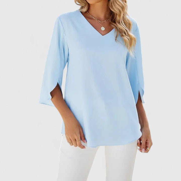 Women's Ruffle V-Neck Half-Sleeve Chiffon Blouse