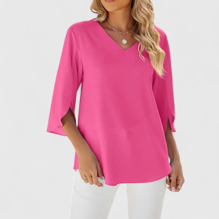 Women's Ruffle V-Neck Half-Sleeve Chiffon Blouse