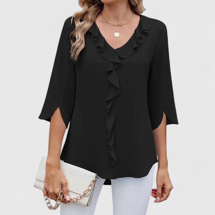 Women's Ruffle V-Neck Half-Sleeve Chiffon Blouse