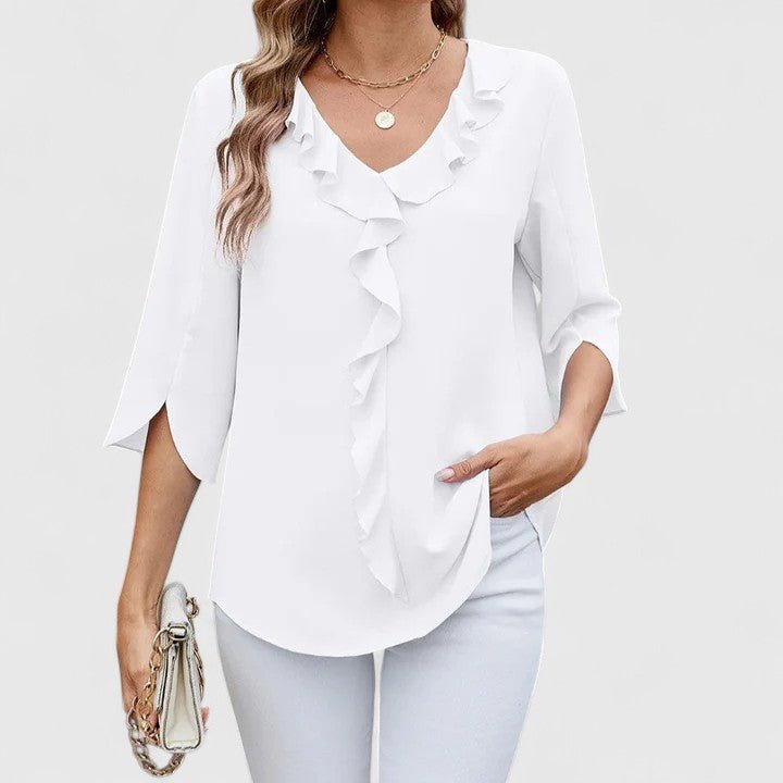 Women's Ruffle V-Neck Half-Sleeve Chiffon Blouse