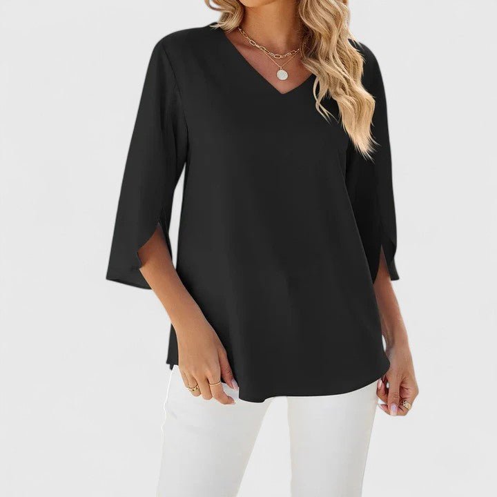 Women's Ruffle V-Neck Half-Sleeve Chiffon Blouse