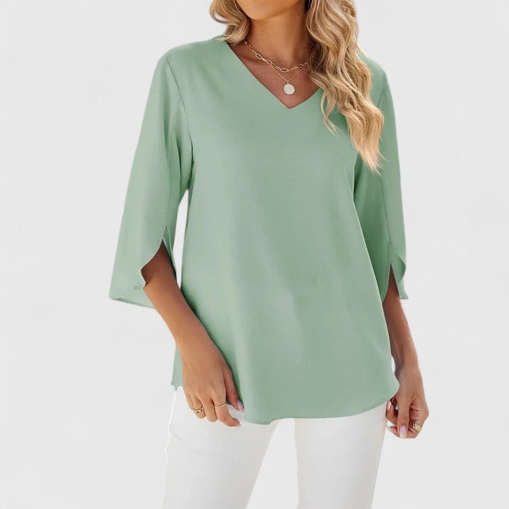 Women's Ruffle V-Neck Half-Sleeve Chiffon Blouse