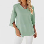 Women's Ruffle V-Neck Half-Sleeve Chiffon Blouse