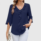 Women's Ruffle V-Neck Half-Sleeve Chiffon Blouse