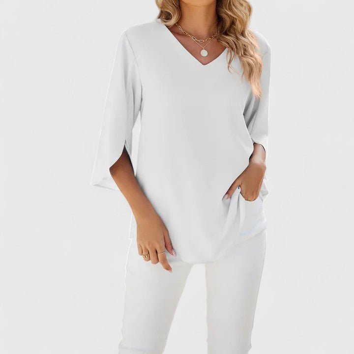 Women's Ruffle V-Neck Half-Sleeve Chiffon Blouse