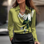Women's Satin Cowl-Neck Long-Sleeve Blouse Collared Top