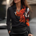 Women's Satin Cowl-Neck Long-Sleeve Blouse Collared Top