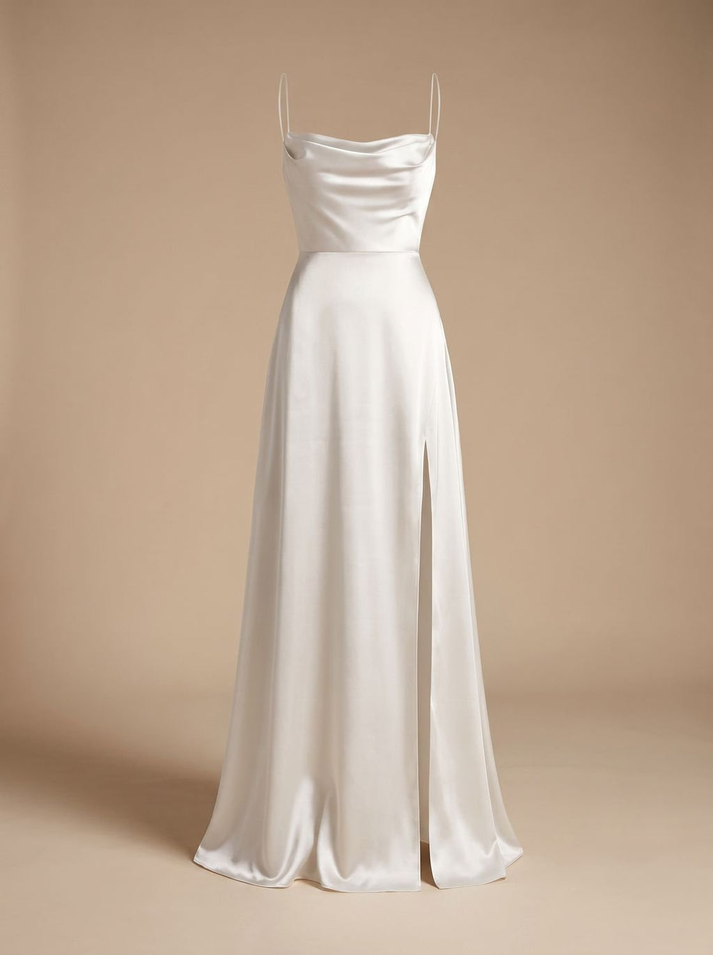 Women's Satin Cowl-Neck Sleeveless Maxi Dress High Slit