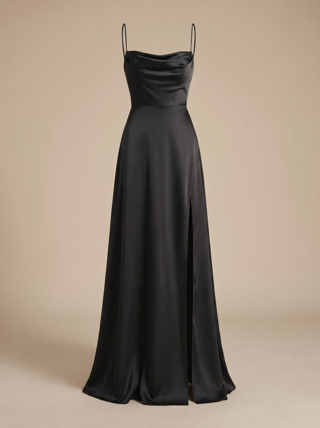 Women's Satin Cowl-Neck Sleeveless Maxi Dress High Slit