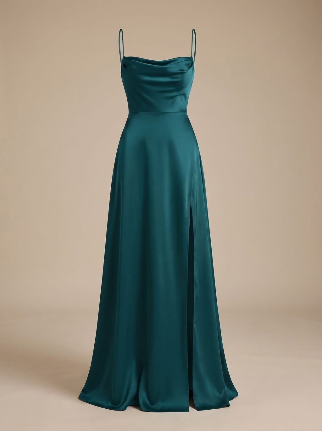 Women's Satin Cowl-Neck Sleeveless Maxi Dress High Slit