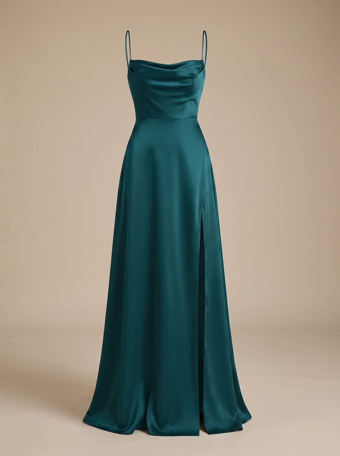 Women's Satin Cowl-Neck Sleeveless Maxi Dress High Slit