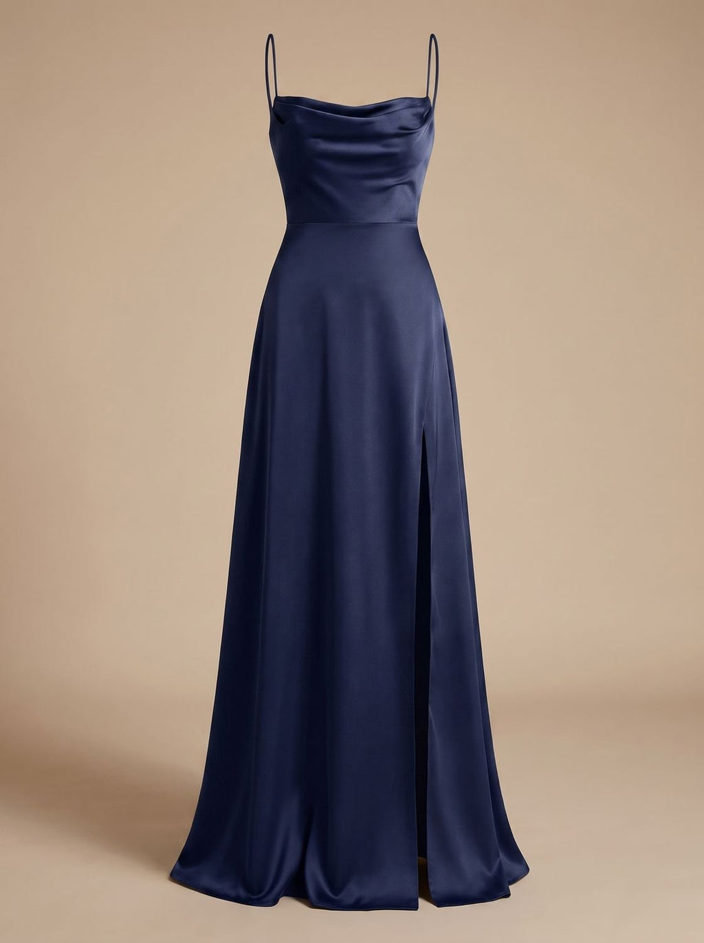 Women's Satin Cowl-Neck Sleeveless Maxi Dress High Slit