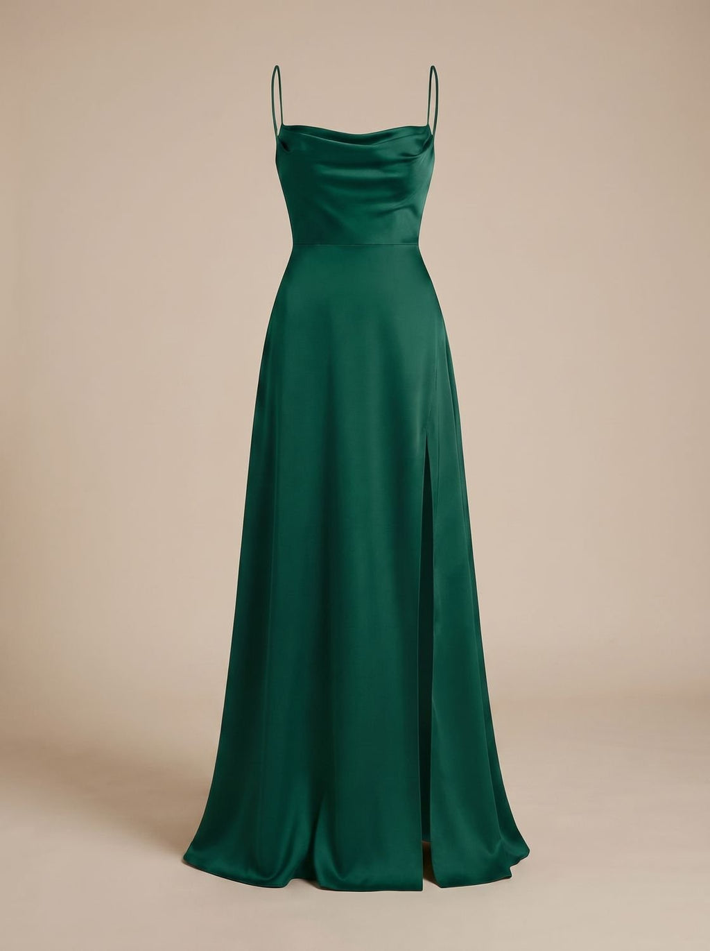 Women's Satin Cowl-Neck Sleeveless Maxi Dress High Slit