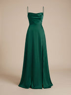 Women's Satin Cowl-Neck Sleeveless Maxi Dress High Slit