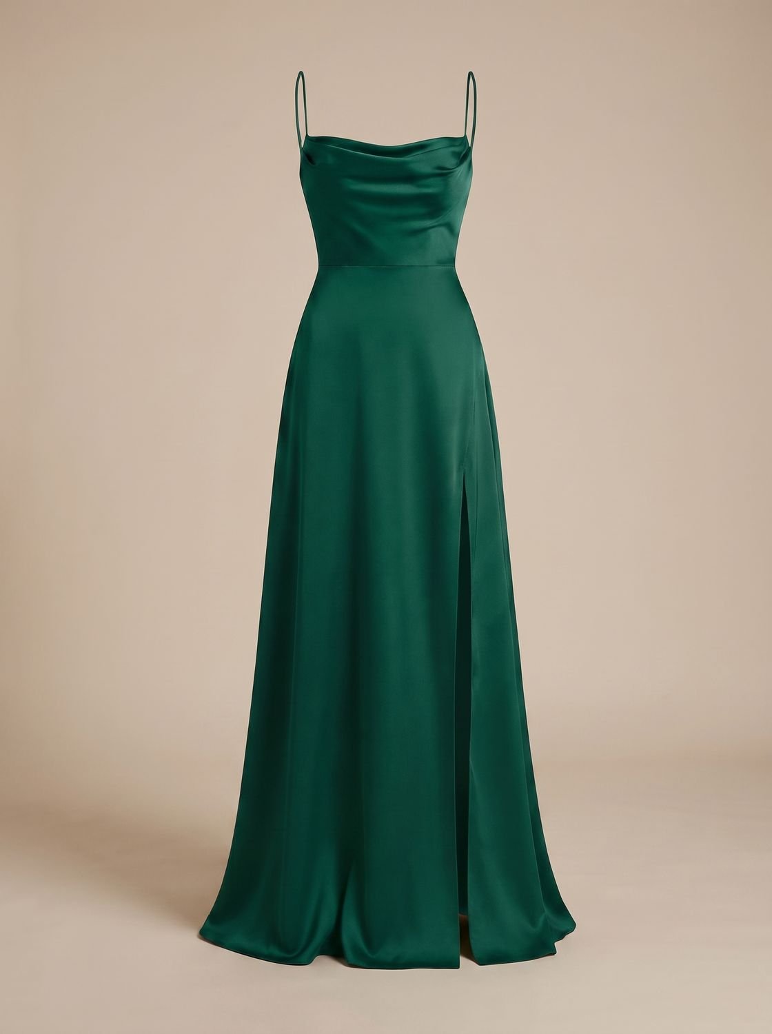 Women's Satin Cowl-Neck Sleeveless Maxi Dress High Slit