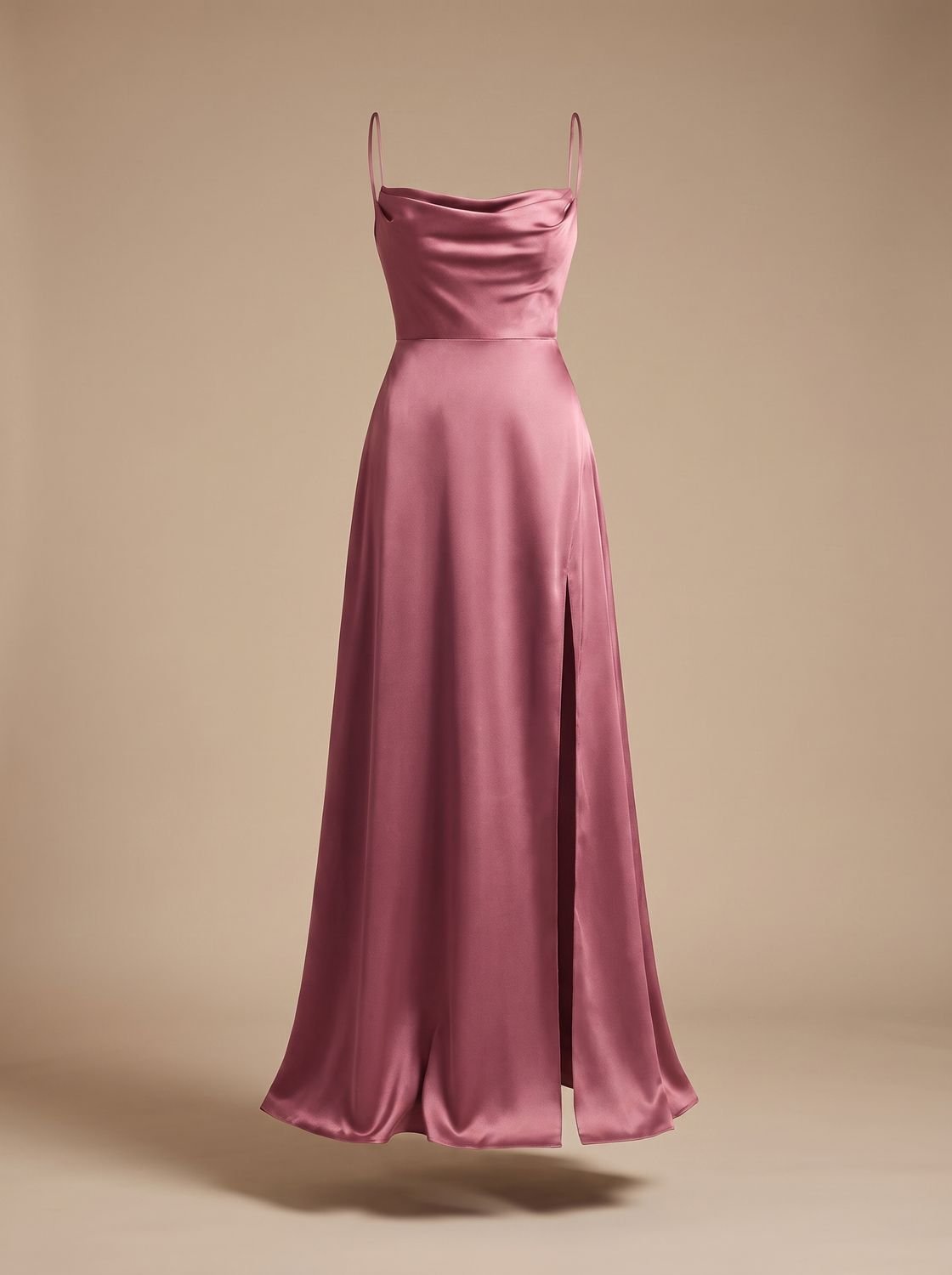 Women's Satin Cowl-Neck Sleeveless Maxi Dress High Slit