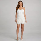 Women's Sequin Feather-Trim V-Neck Cocktail Dress