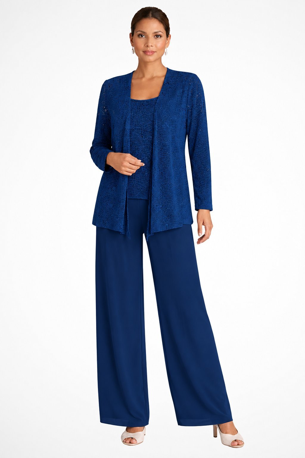 Women's Sparkling Sequin Jacket, Camisole and Wide-Leg Pants - Navy Blue