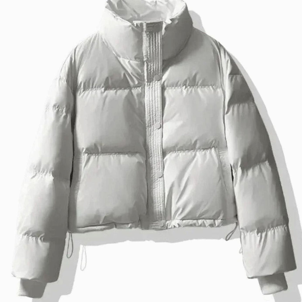 Women's Cropped Faux Leather Puffer with Stand Collar