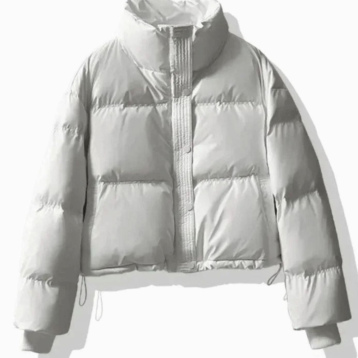 Women's Cropped Faux Leather Puffer with Stand Collar