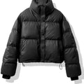 Women's Cropped Faux Leather Puffer with Stand Collar - Black