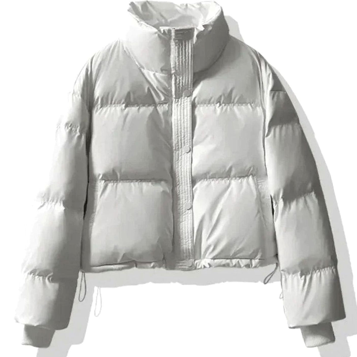 Women's Cropped Faux Leather Puffer with Stand Collar - White