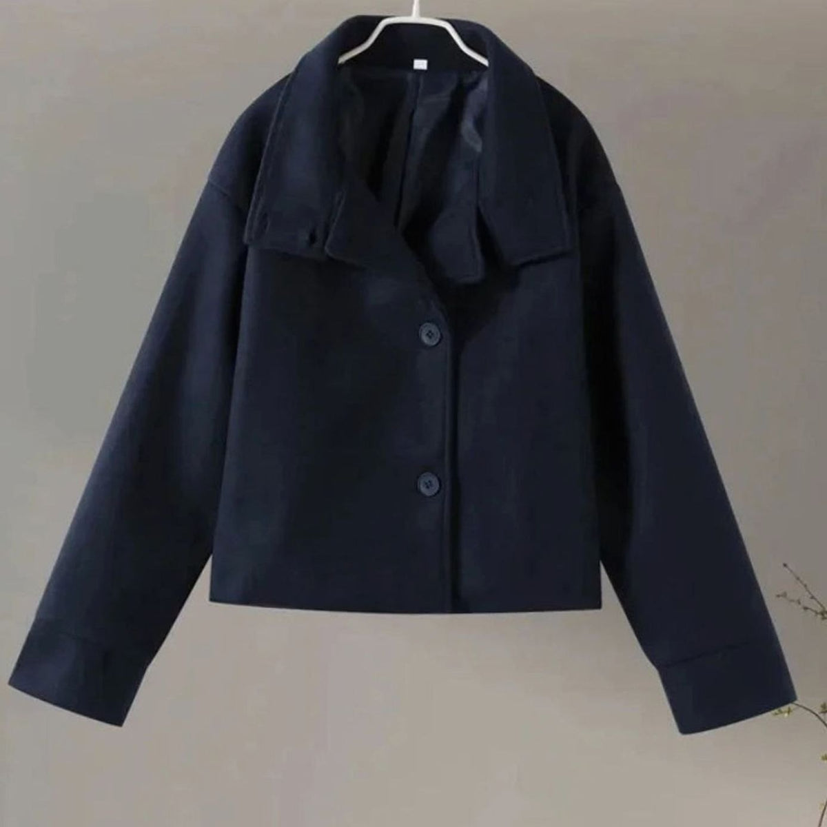 Women's Hip-Length Stand Collar Coat in Soft Wool Blend
