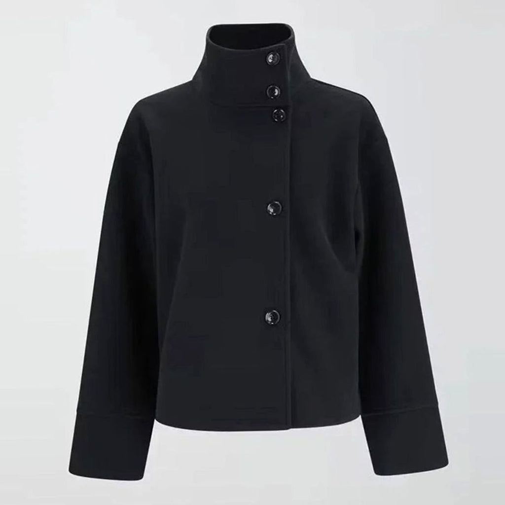 Women's Hip-Length Stand Collar Coat in Soft Wool Blend