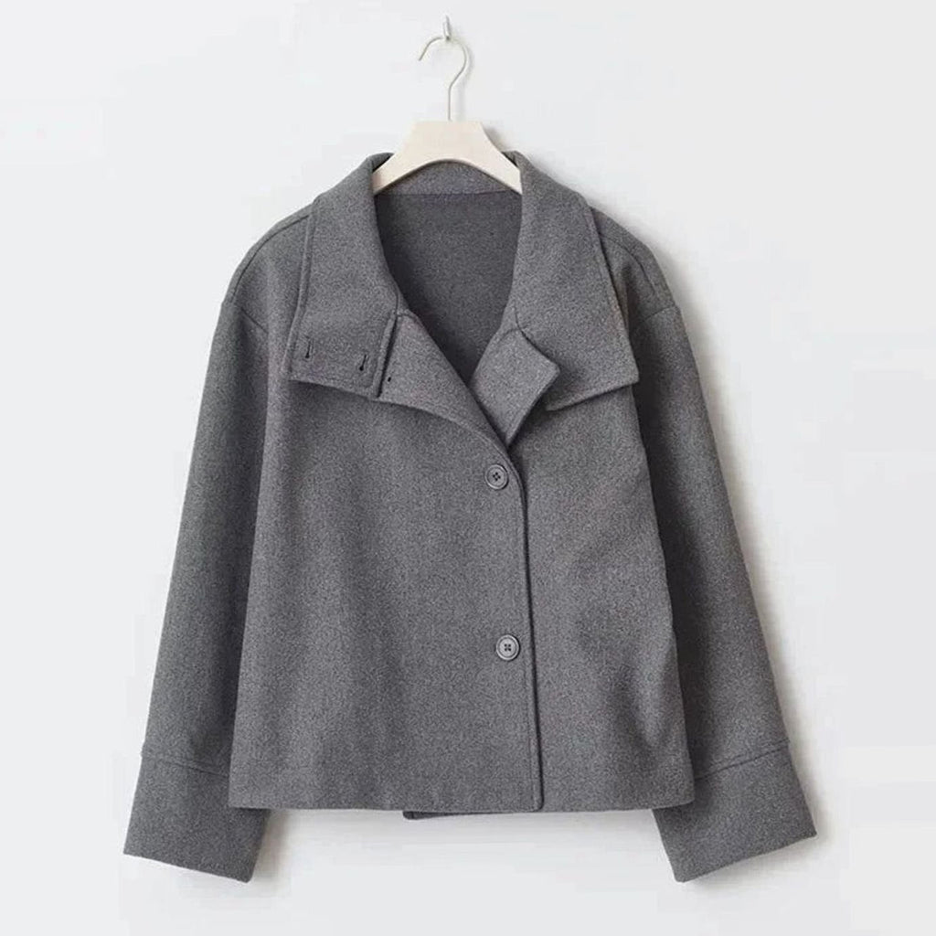 Women's Hip-Length Stand Collar Coat in Soft Wool Blend
