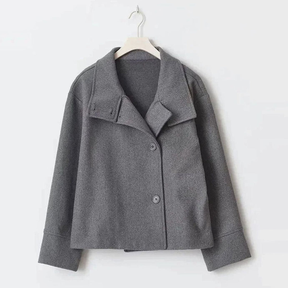 Women's Hip-Length Stand Collar Coat in Soft Wool Blend