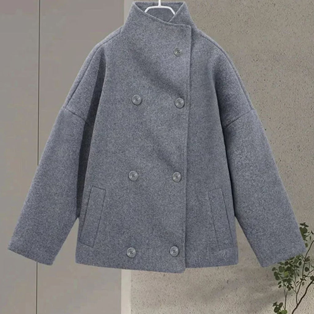 Women's Hip-Length Stand Collar Coat in Soft Wool Blend