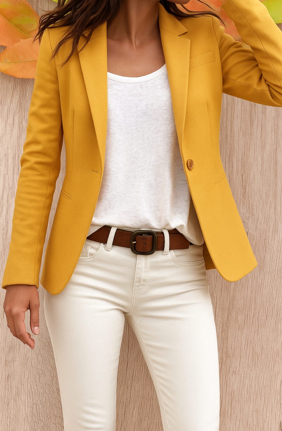 Women's Single Button Fitted Office Blazer Tailored Jacket