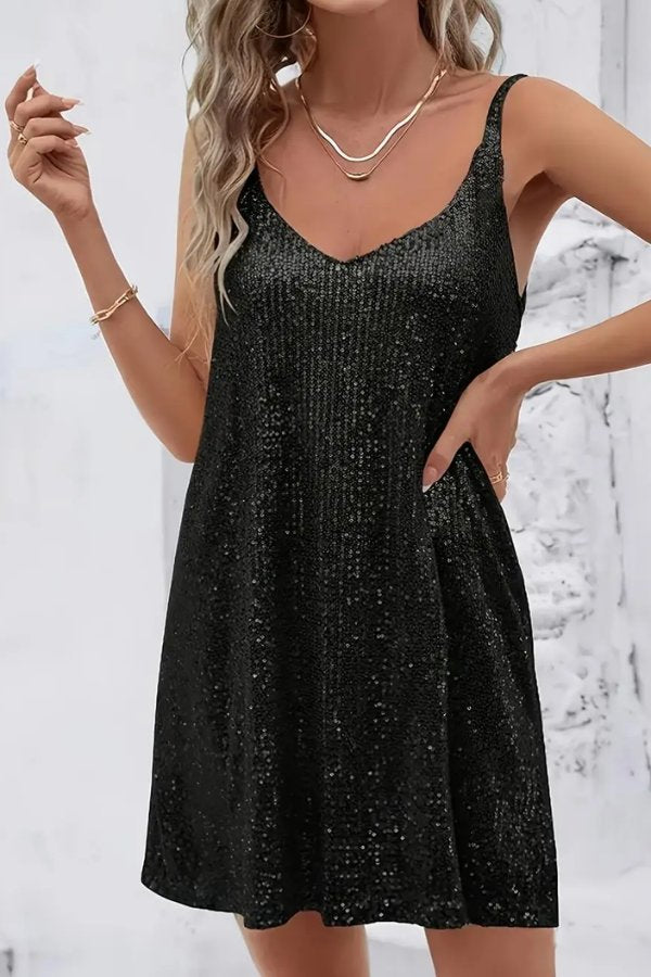Women's Sleeveless Sequin Mini Evening Gown Cocktail Dress