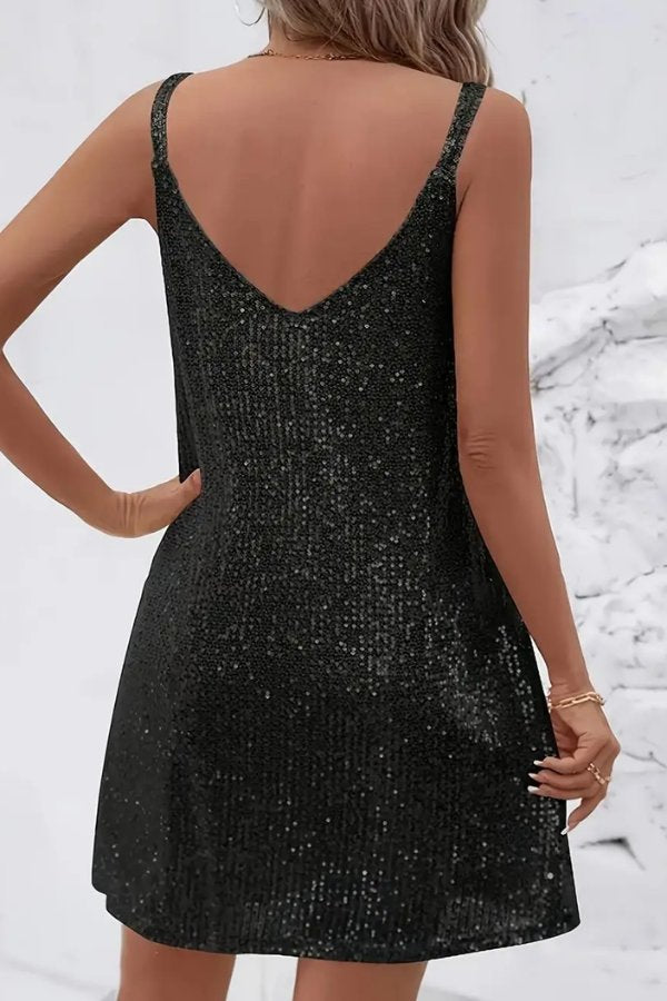 Women's Sleeveless Sequin Mini Evening Gown Cocktail Dress