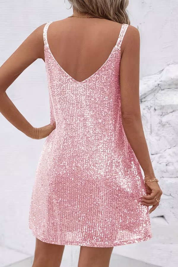 Women's Sleeveless Sequin Mini Evening Gown Cocktail Dress