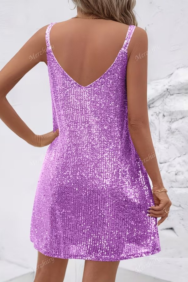 Women's Sleeveless Sequin Mini Evening Gown Cocktail Dress