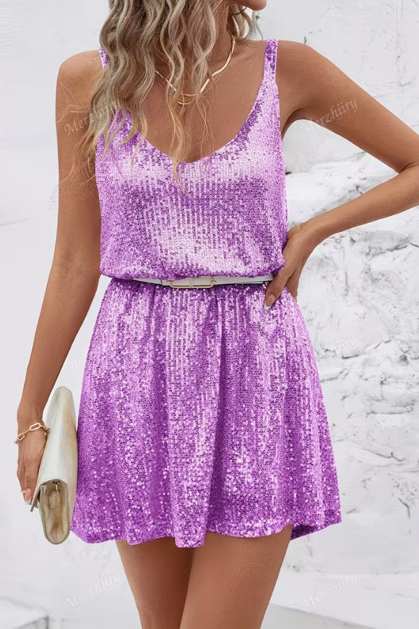 Women's Sleeveless Sequin Mini Evening Gown Cocktail Dress