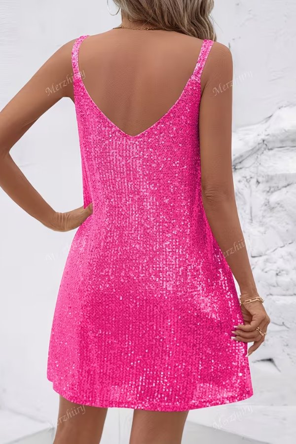 Women's Sleeveless Sequin Mini Evening Gown Cocktail Dress