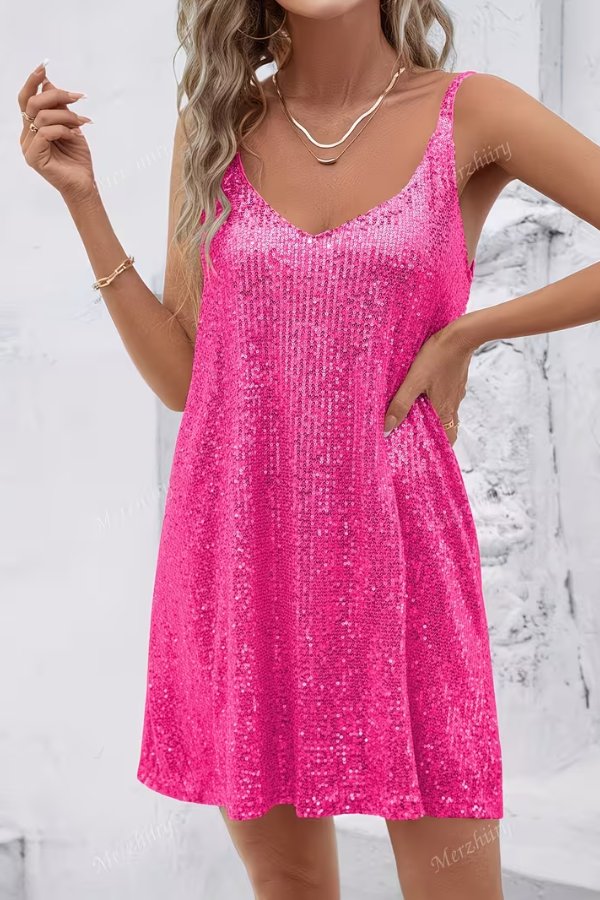 Women's Sleeveless Sequin Mini Evening Gown Cocktail Dress