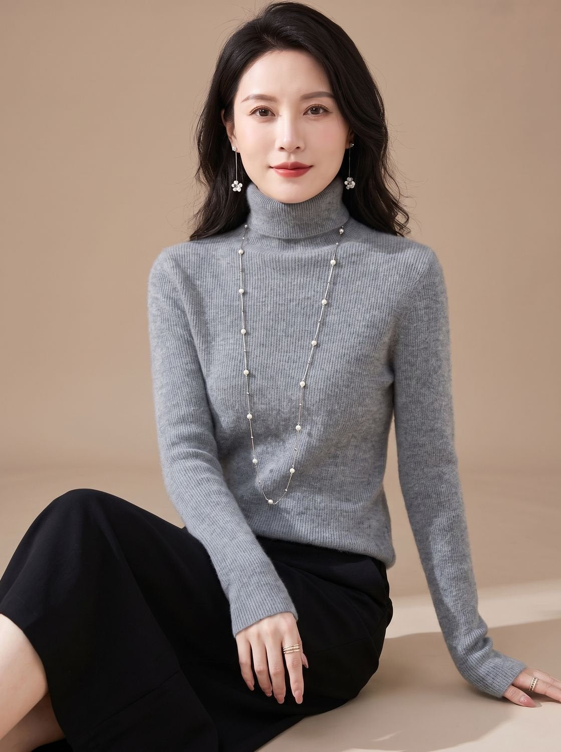 Women's Snug Turtleneck Rib-Trim Layering Sweater - Medium Gray